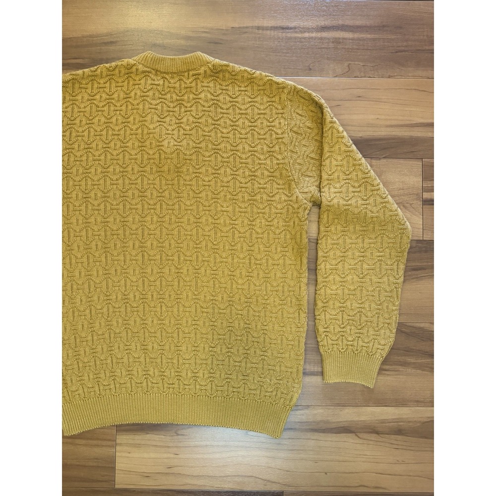 Amino Dino Textured Knit V-Neck Sweater LS Mustard Yellow Men's Size Large L - Picture 9 of 11